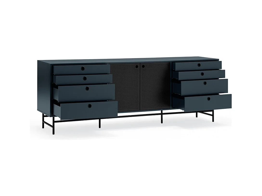 Punto - Buffet en bois 2 portes 8 tiroirs L212cm : Couleur - Bleu pétrole
