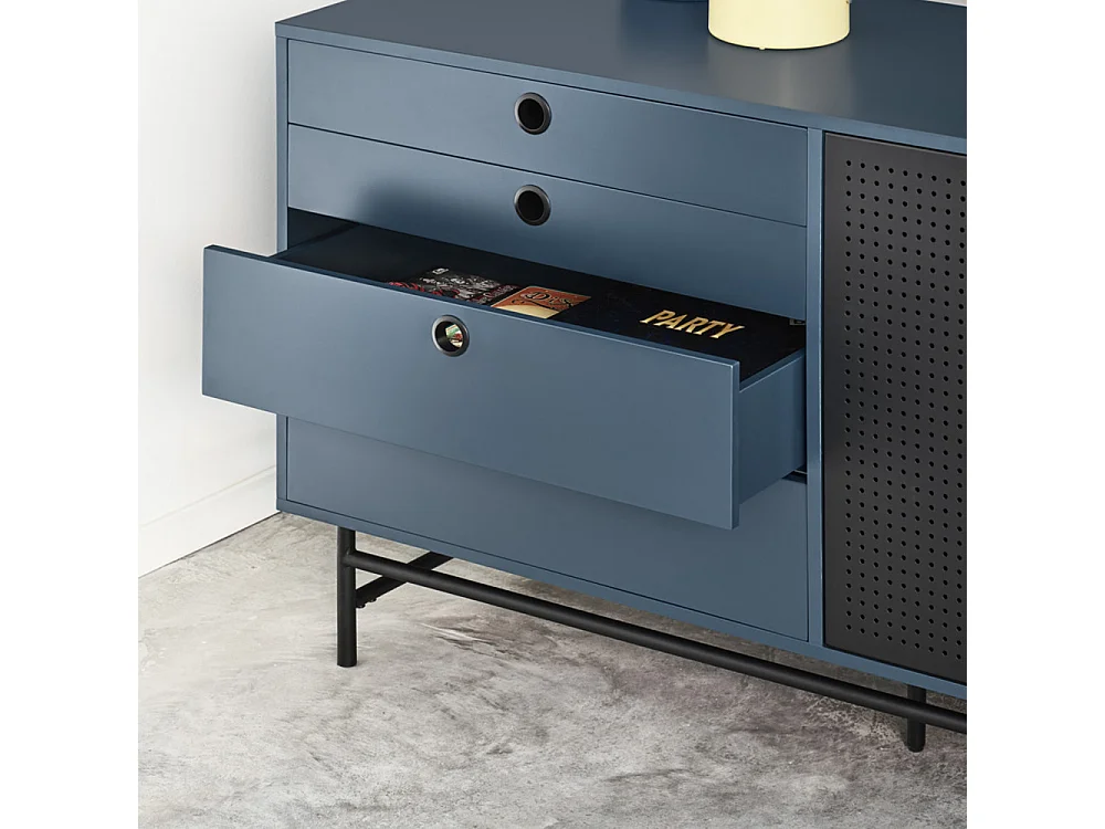 Punto - Buffet en bois 2 portes 8 tiroirs L212cm : Couleur - Bleu pétrole