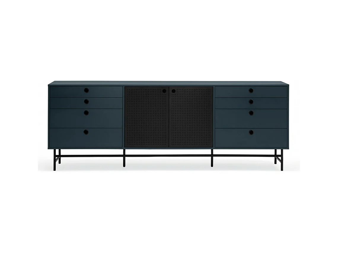 Punto - Buffet en bois 2 portes 8 tiroirs L212cm : Couleur - Bleu pétrole