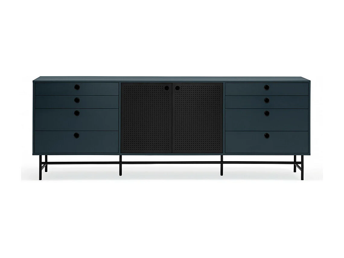 Punto - Buffet en bois 2 portes 8 tiroirs L212cm : Couleur - Bleu pétrole