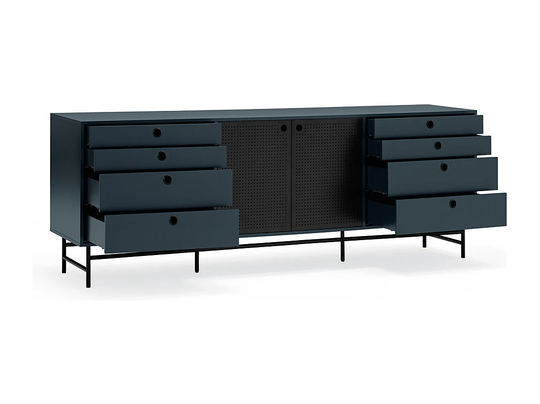 Punto - Buffet en bois 2 portes 8 tiroirs L212cm : Couleur - Bleu pétrole