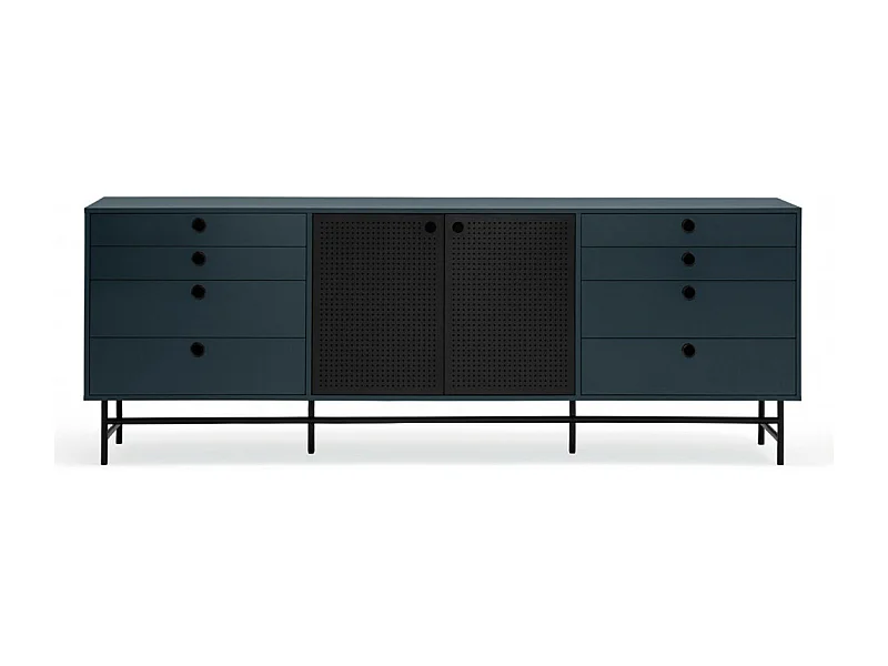 Punto - Buffet en bois 2 portes 8 tiroirs L212cm : Couleur - Bleu pétrole