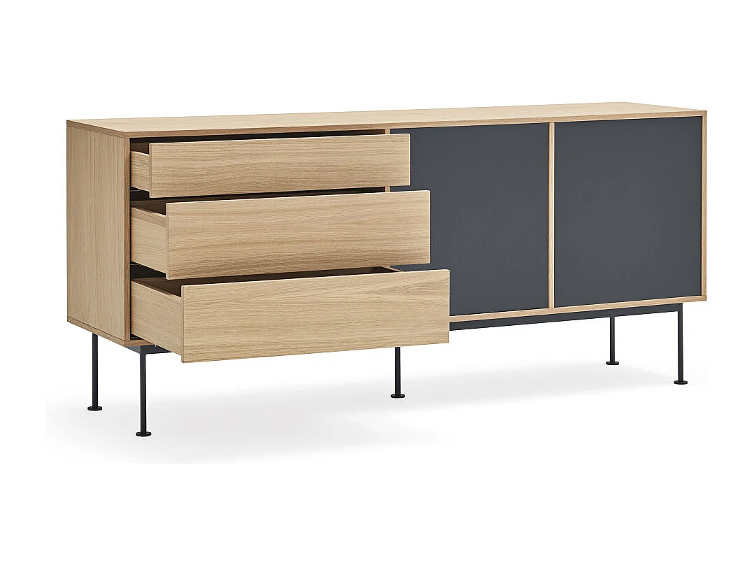 Yoko - Buffet 2 portes 3 tiroirs en bois L180cm : Couleur - Gris anthracite