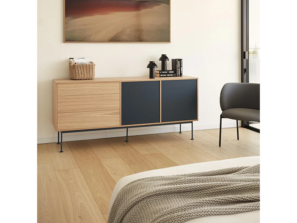 Yoko - Buffet 2 portes 3 tiroirs en bois L180cm : Couleur - Gris anthracite