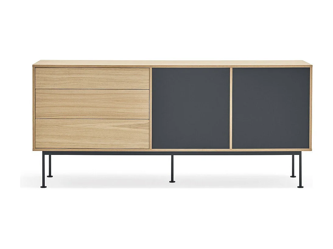 Yoko - Buffet 2 portes 3 tiroirs en bois L180cm : Couleur - Gris anthracite