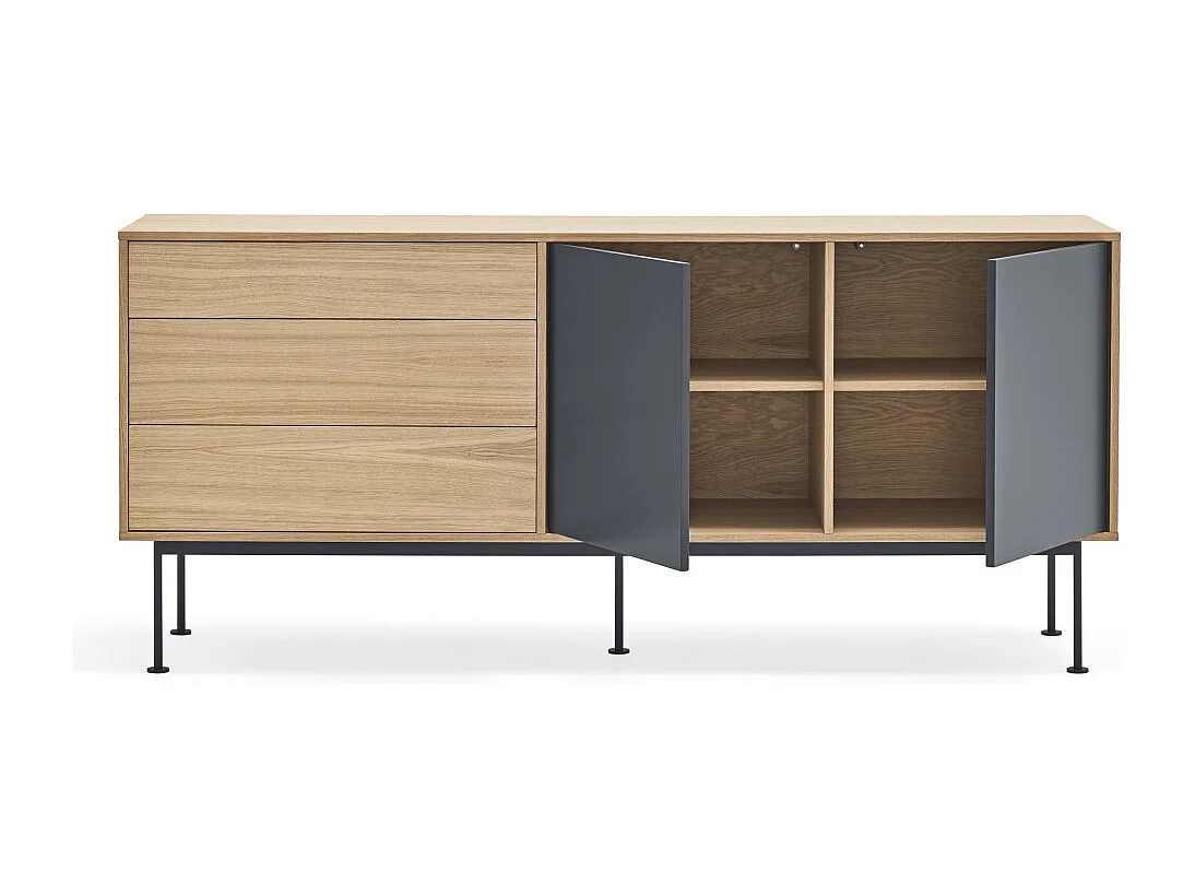 Yoko - Buffet 2 portes 3 tiroirs en bois L180cm : Couleur - Gris anthracite