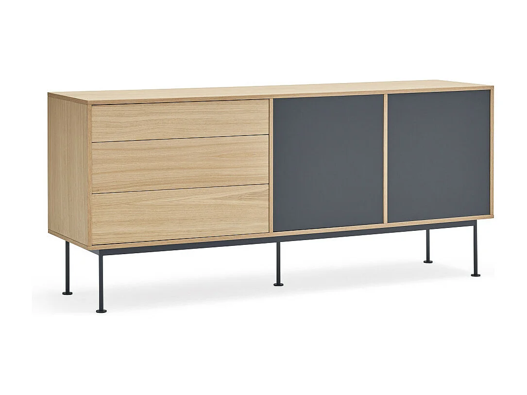 Yoko - Buffet 2 portes 3 tiroirs en bois L180cm : Couleur - Gris anthracite