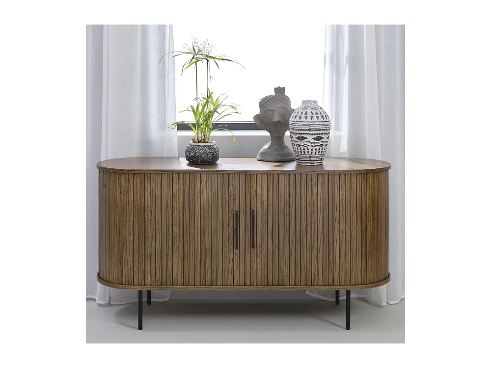 Alicia - Buffet 2 portes aux angles arrondis en bois et métal L140cm - Bois foncé