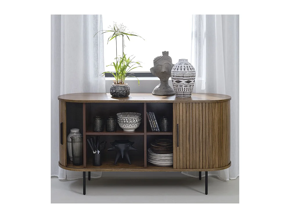 Alicia - Buffet 2 portes aux angles arrondis en bois et métal L140cm - Bois foncé