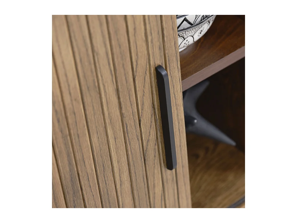 Alicia - Buffet 2 portes aux angles arrondis en bois et métal L140cm - Bois foncé