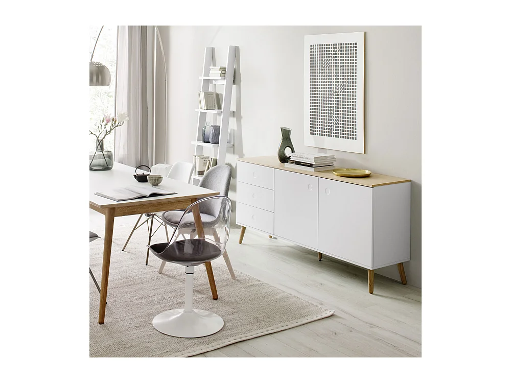 Dot - Buffet en bois 2 portes 3 tiroirs L162cm : Couleur - Blanc