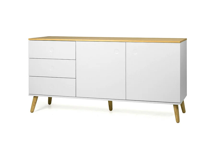 Dot - Buffet en bois 2 portes 3 tiroirs L162cm : Couleur - Blanc