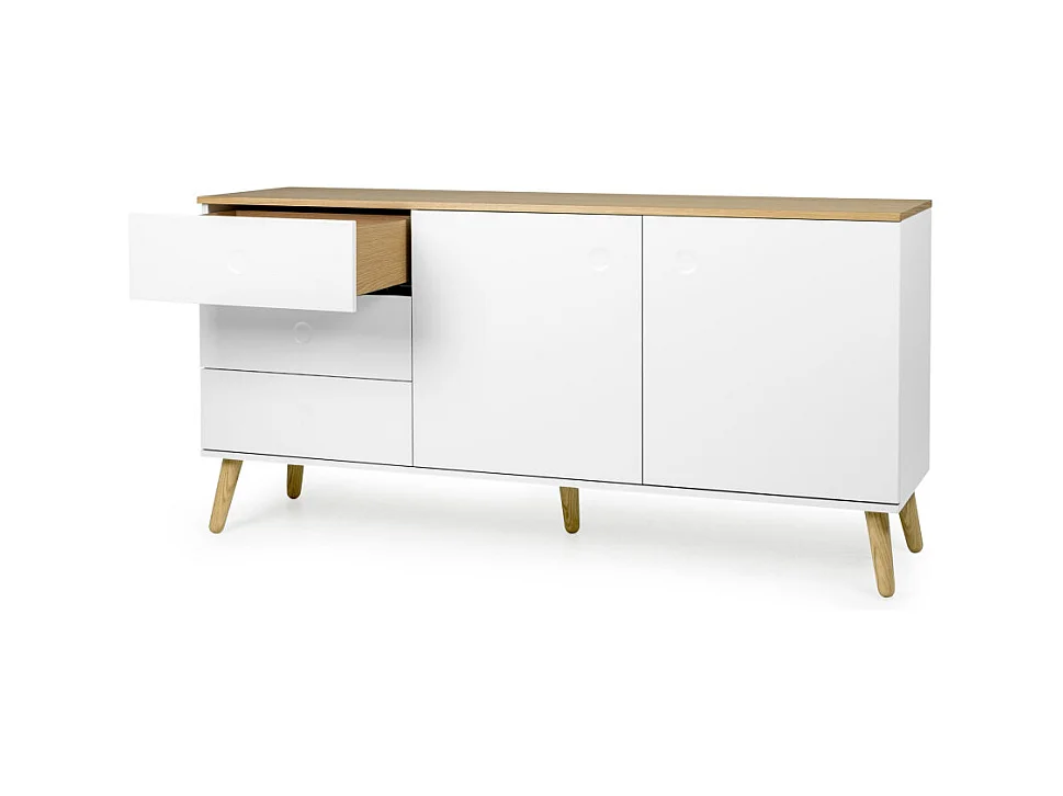 Dot - Buffet en bois 2 portes 3 tiroirs L162cm : Couleur - Blanc