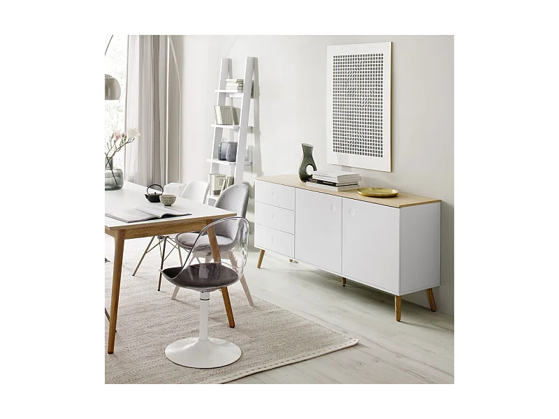 Dot - Buffet en bois 2 portes 3 tiroirs L162cm : Couleur - Blanc