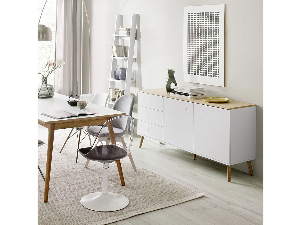 Dot - Buffet en bois 2 portes 3 tiroirs L162cm : Couleur - Blanc