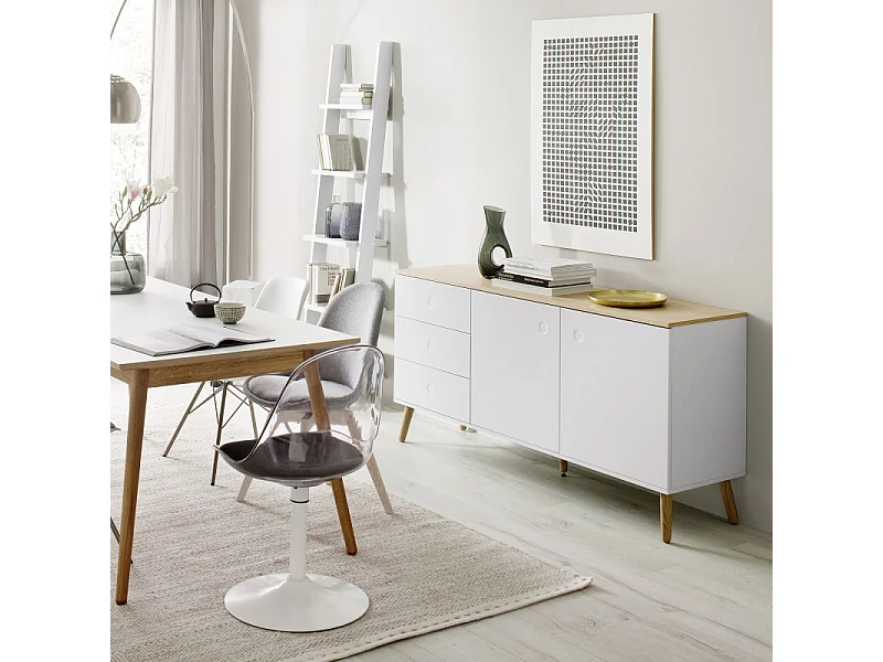 Dot - Buffet en bois 2 portes 3 tiroirs L162cm : Couleur - Blanc