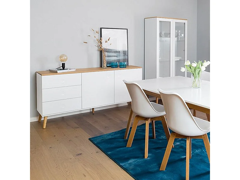 Dot - Buffet en bois 2 portes 3 tiroirs L162cm : Couleur - Blanc