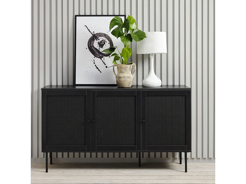 Rinto - Buffet 3 portes en bois et métal L140cm : Couleur - Noir