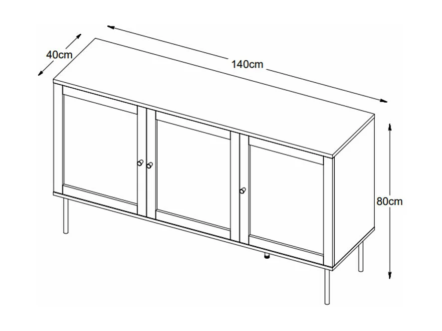 Rinto - Buffet 3 portes en bois et métal L140cm : Couleur - Noir