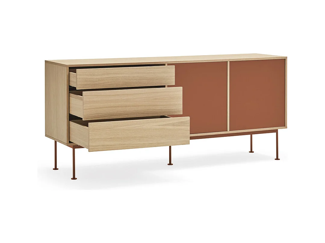 Yoko - Buffet 2 portes 3 tiroirs en bois L180cm : Couleur - Rouge brique