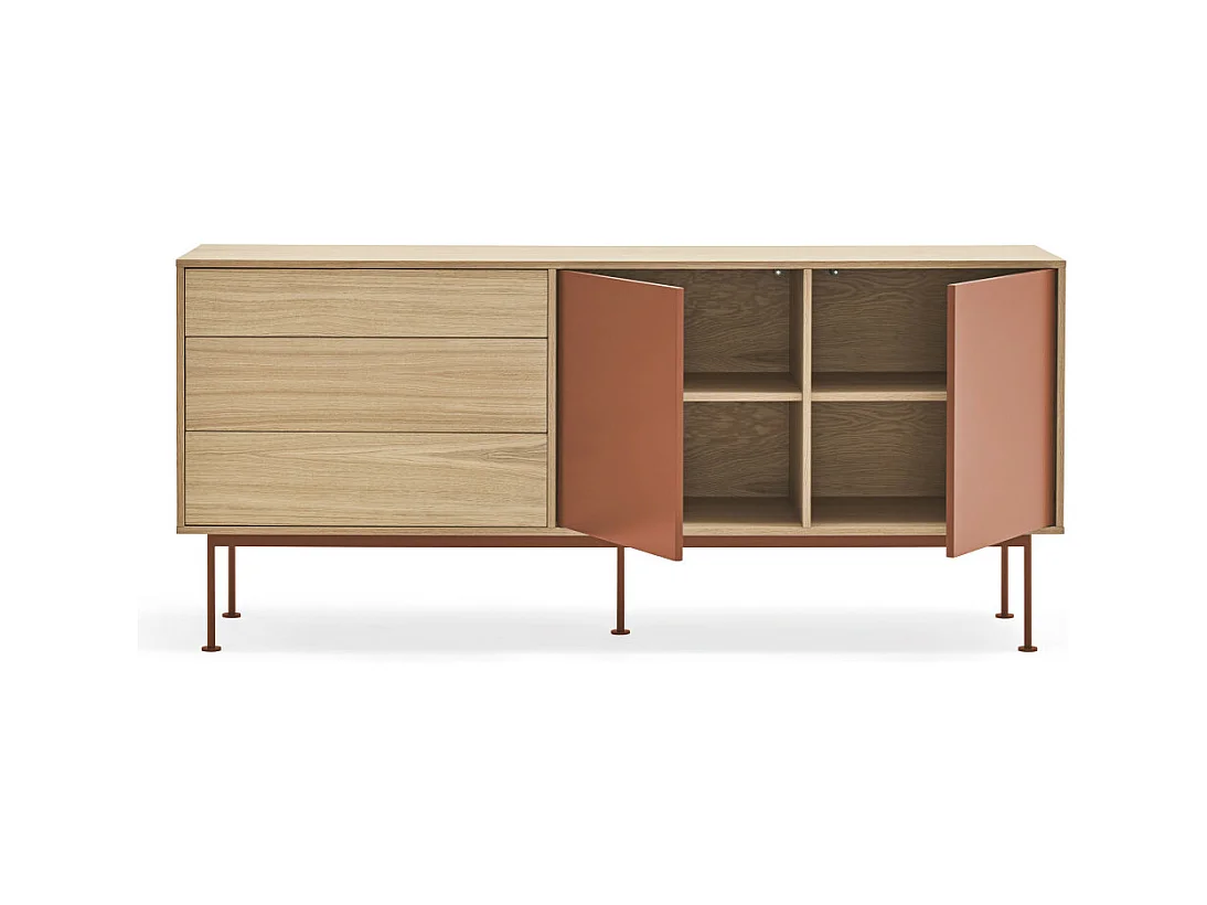 Yoko - Buffet 2 portes 3 tiroirs en bois L180cm : Couleur - Rouge brique