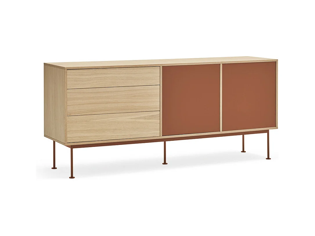 Yoko - Buffet 2 portes 3 tiroirs en bois L180cm : Couleur - Rouge brique