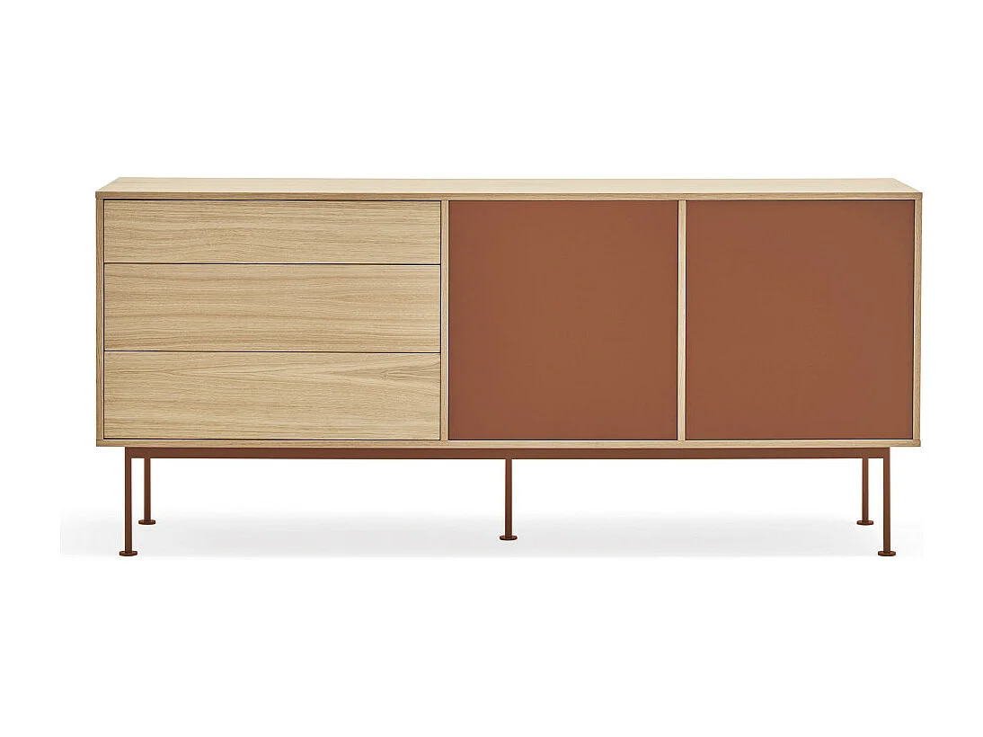 Yoko - Buffet 2 portes 3 tiroirs en bois L180cm : Couleur - Rouge brique