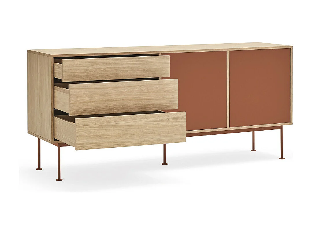 Yoko - Buffet 2 portes 3 tiroirs en bois L180cm : Couleur - Rouge brique