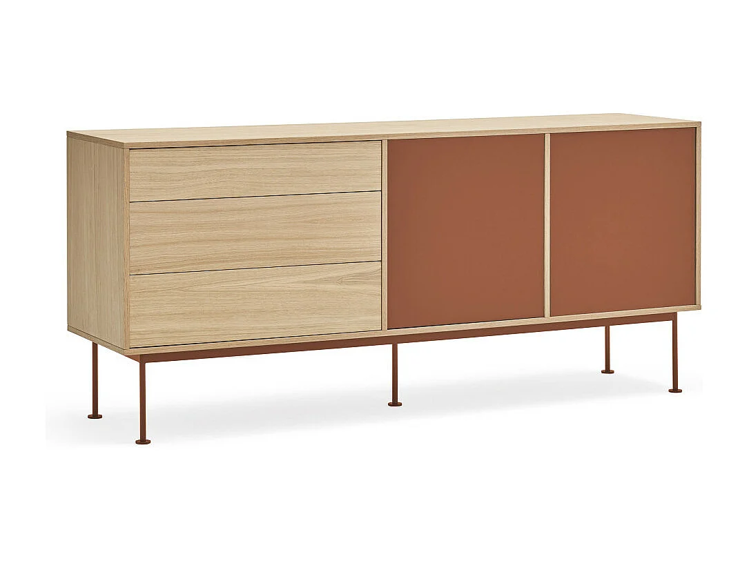 Yoko - Buffet 2 portes 3 tiroirs en bois L180cm : Couleur - Rouge brique