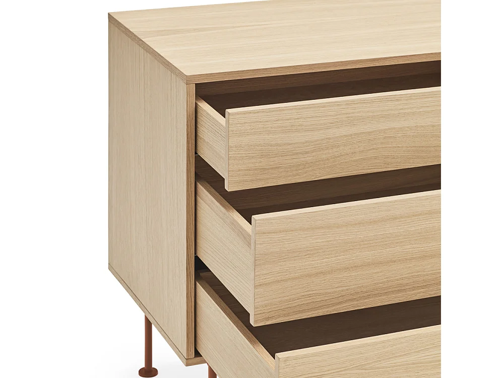 Yoko - Buffet 2 portes 3 tiroirs en bois L180cm : Couleur - Rouge brique