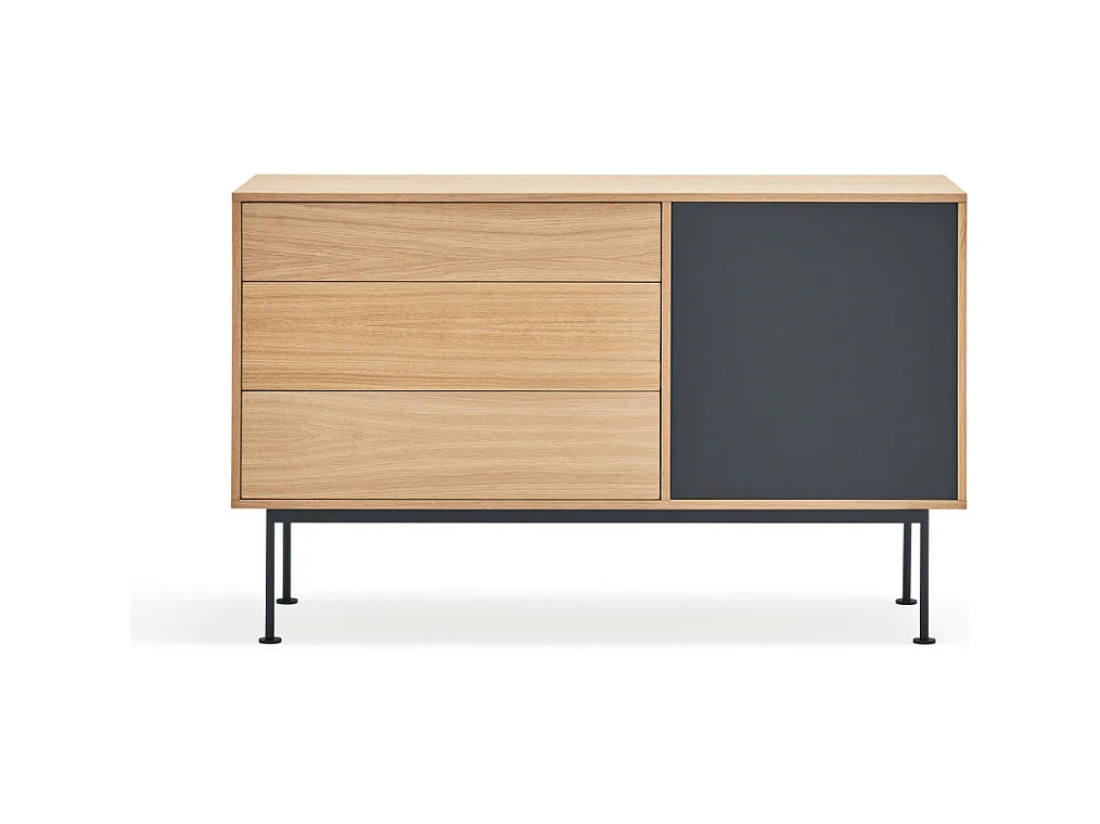 Yoko - Buffet 1 porte 3 tiroirs en bois L128cm : Couleur - Gris anthracite