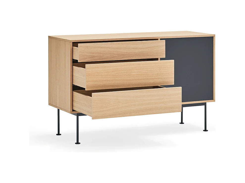 Yoko - Buffet 1 porte 3 tiroirs en bois L128cm : Couleur - Gris anthracite