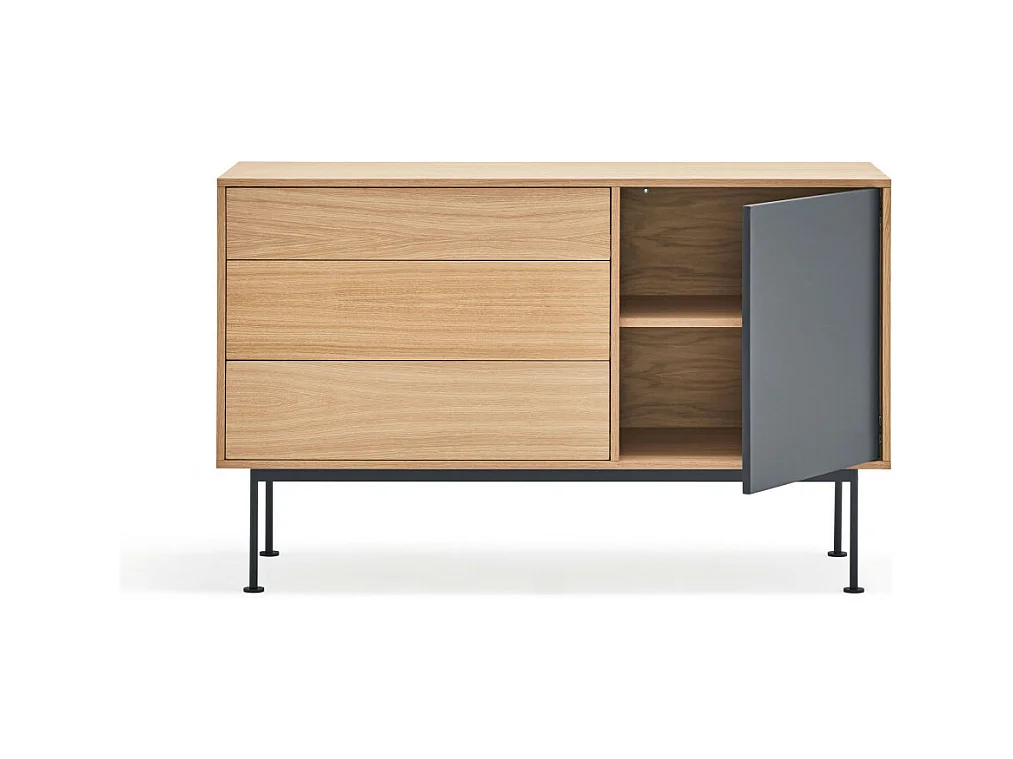 Yoko - Buffet 1 porte 3 tiroirs en bois L128cm : Couleur - Gris anthracite