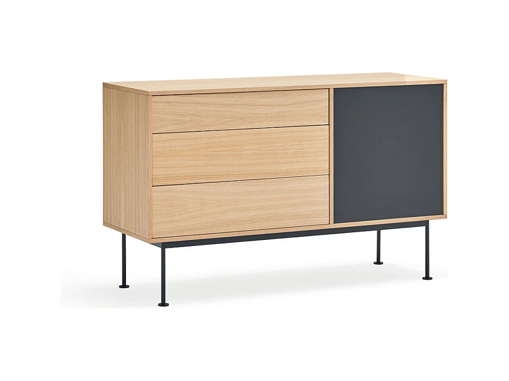 Yoko - Buffet 1 porte 3 tiroirs en bois L128cm : Couleur - Gris anthracite