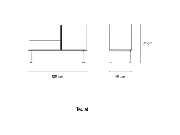 Yoko - Buffet 1 porte 3 tiroirs en bois L128cm : Couleur - Gris anthracite