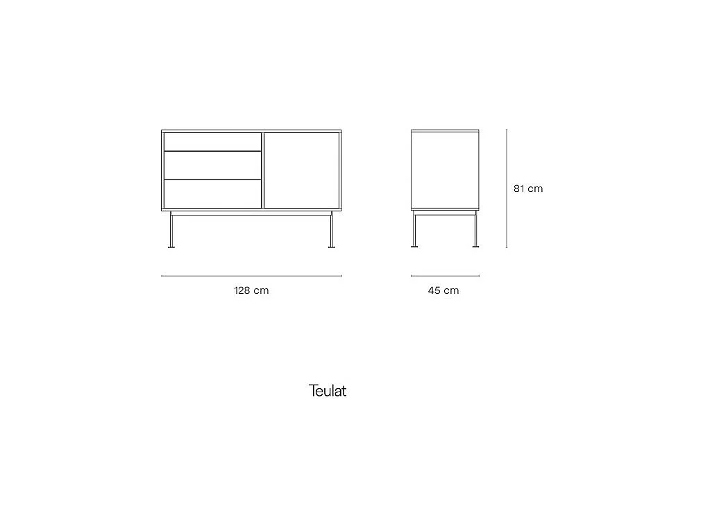 Yoko - Buffet 1 porte 3 tiroirs en bois L128cm : Couleur - Gris anthracite