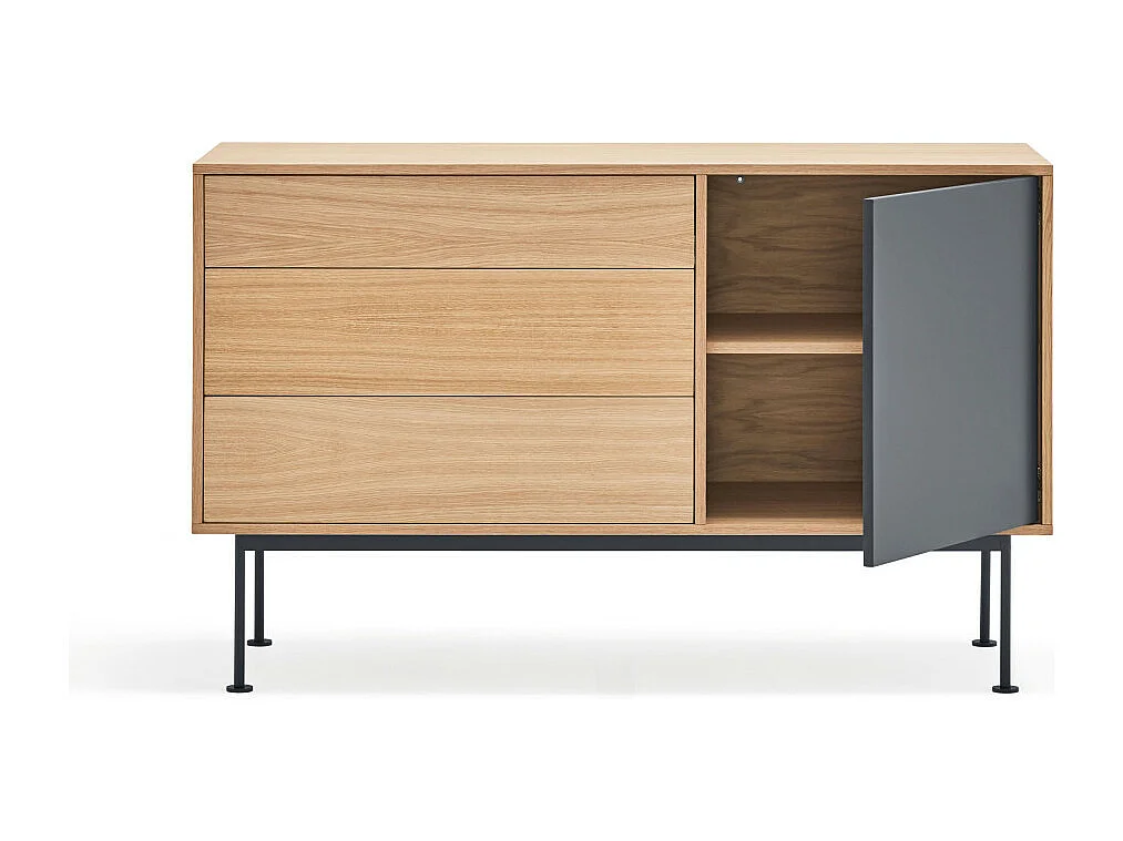 Yoko - Buffet 1 porte 3 tiroirs en bois L128cm : Couleur - Gris anthracite