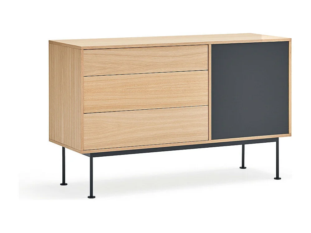 Yoko - Buffet 1 porte 3 tiroirs en bois L128cm : Couleur - Gris anthracite