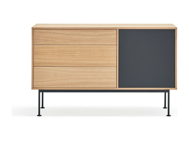 Yoko - Buffet 1 porte 3 tiroirs en bois L128cm : Couleur - Gris anthracite