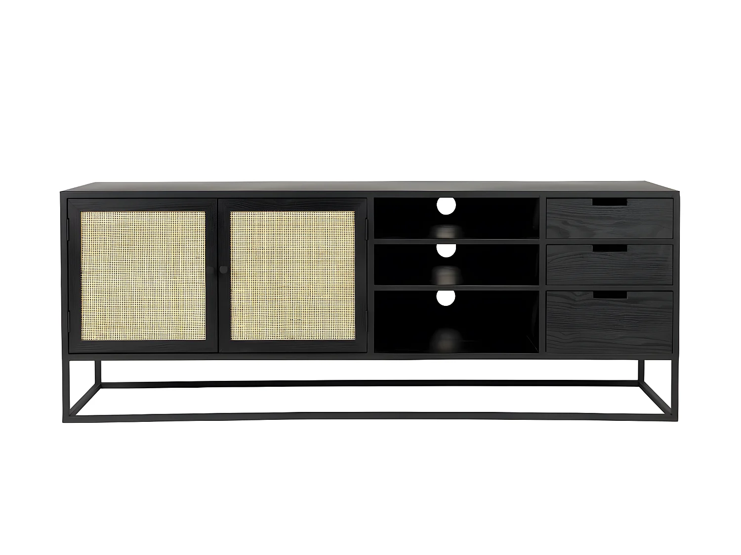 Guuji - Buffet 2 portes 3 tiroirs en bois et cannage L150cm - Couleur - Noir