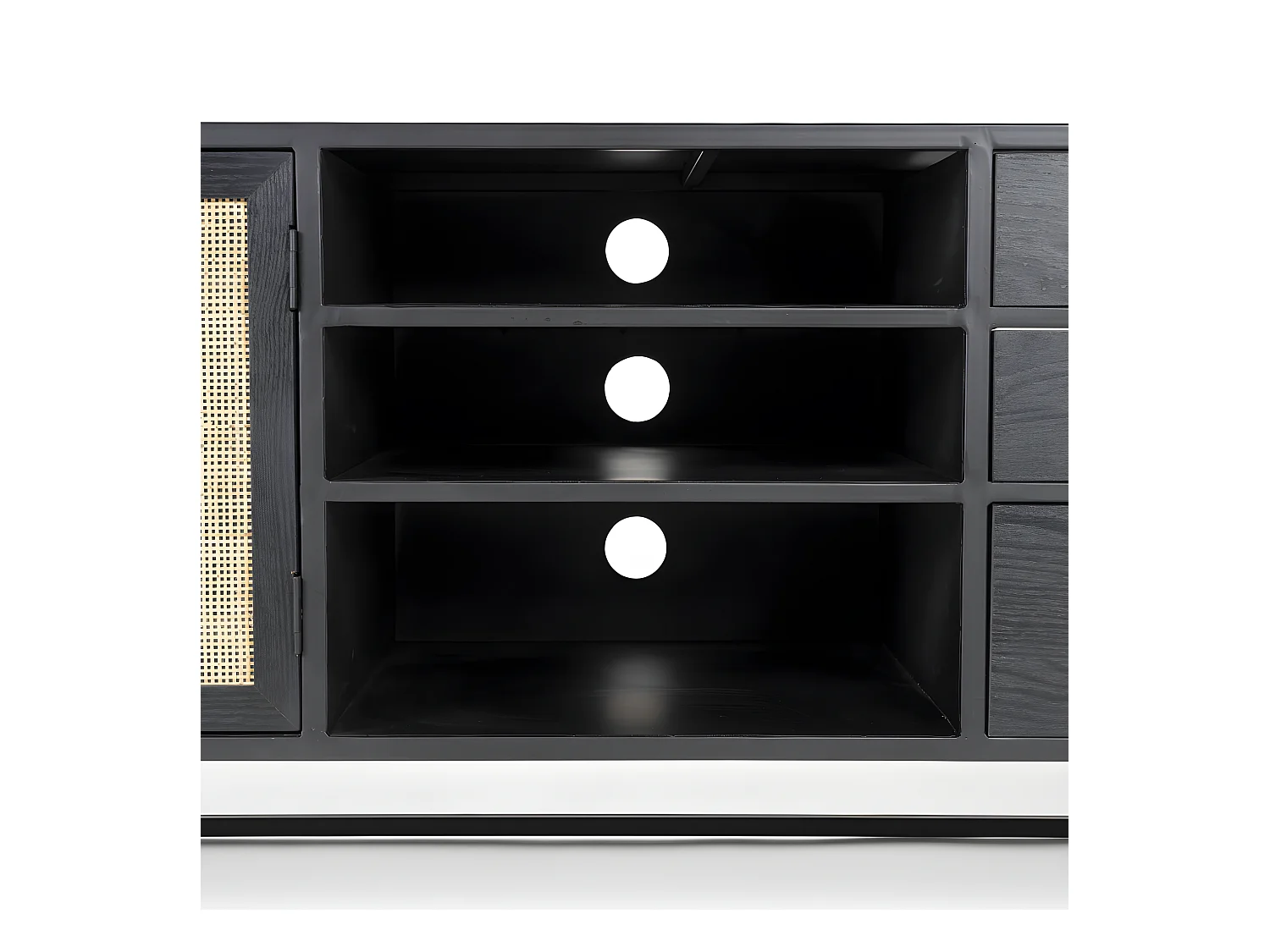 Guuji - Buffet 2 portes 3 tiroirs en bois et cannage L150cm - Couleur - Noir