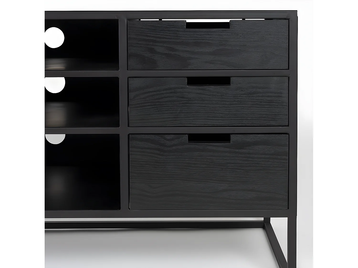 Guuji - Buffet 2 portes 3 tiroirs en bois et cannage L150cm - Couleur - Noir