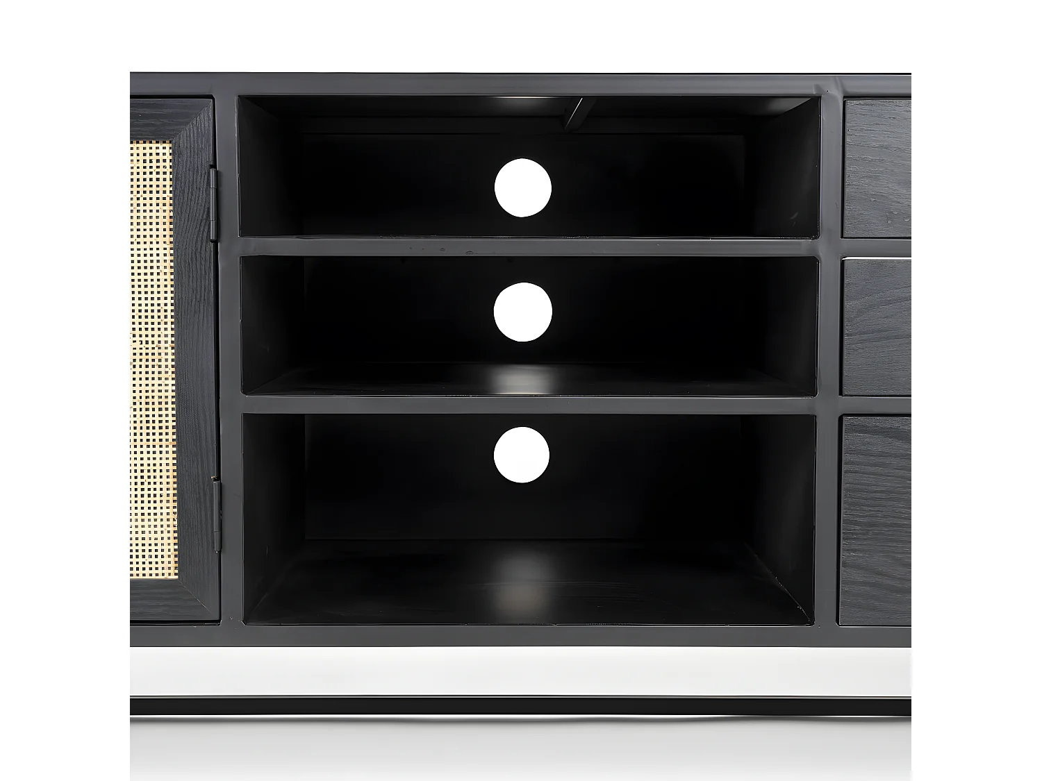 Guuji - Buffet 2 portes 3 tiroirs en bois et cannage L150cm - Couleur - Noir