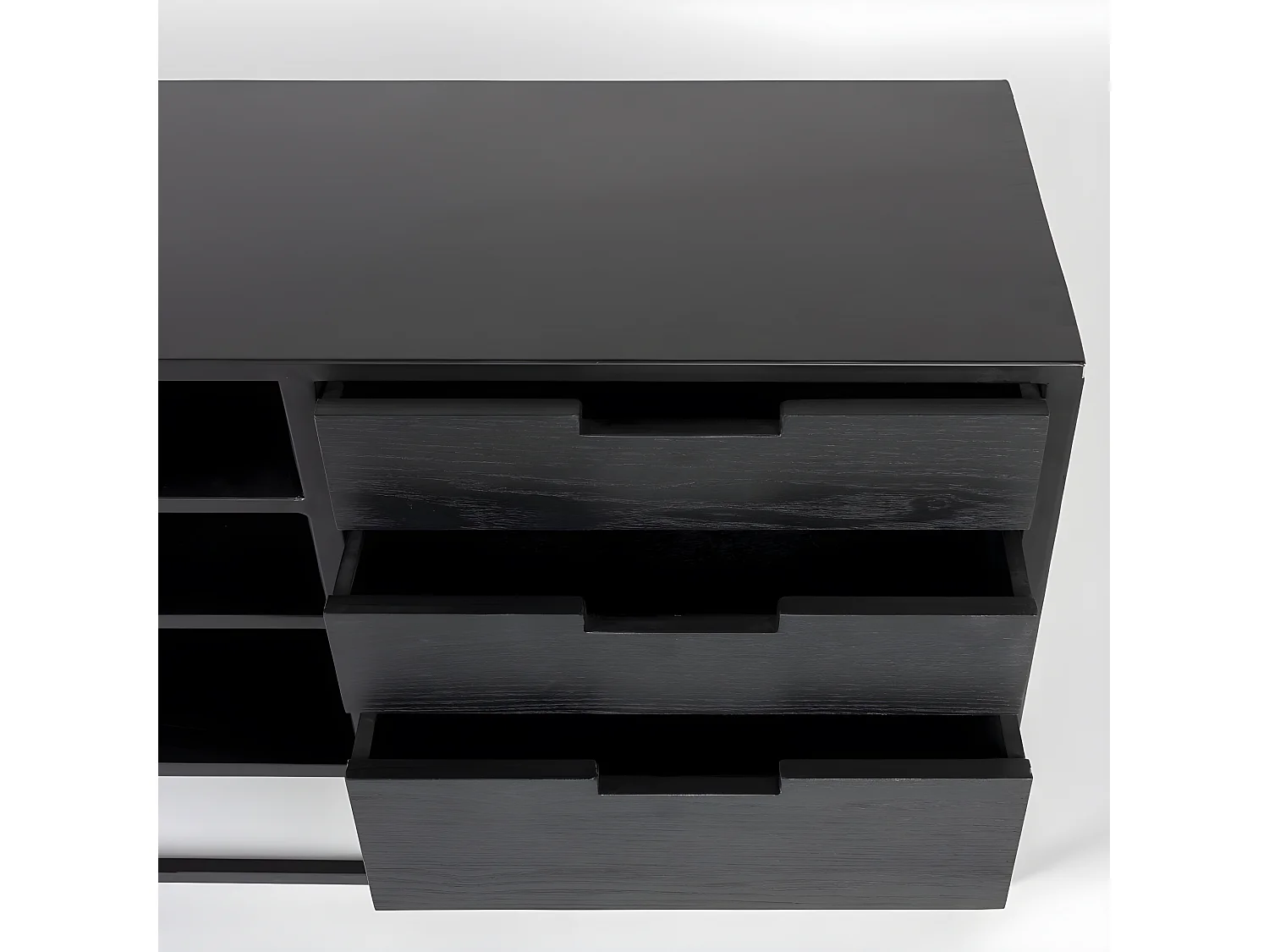 Guuji - Buffet 2 portes 3 tiroirs en bois et cannage L150cm - Couleur - Noir