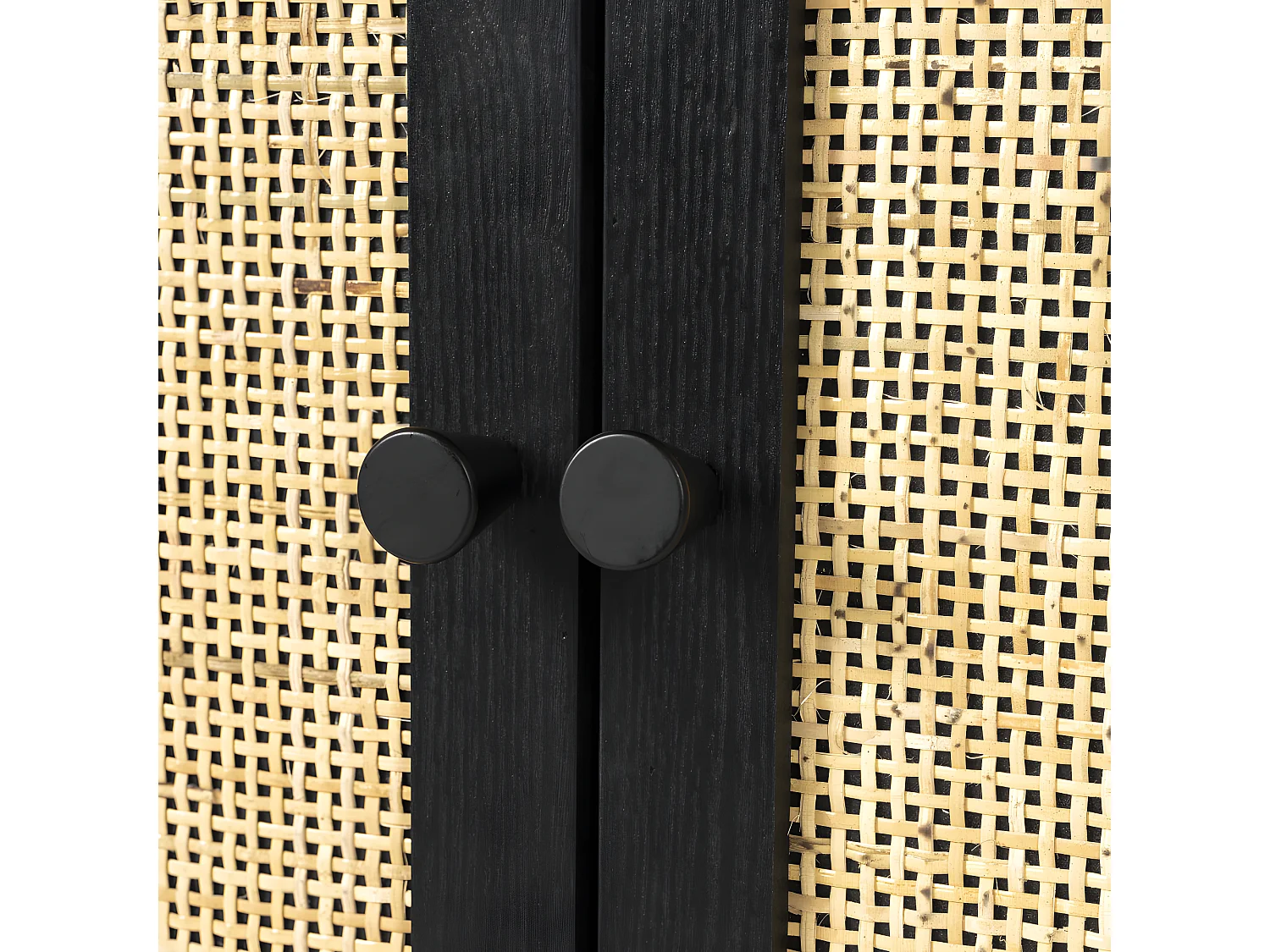 Guuji - Buffet 2 portes 3 tiroirs en bois et cannage L150cm - Couleur - Noir