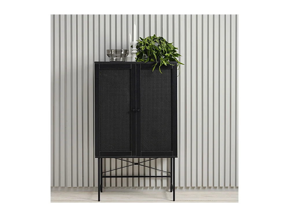 Rinto - Buffet haut 2 portes bois et métal H135cm : Couleur - Noir