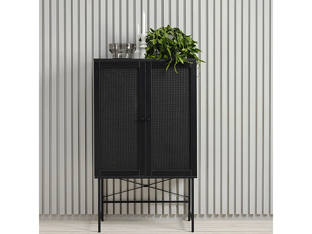 Rinto - Buffet haut 2 portes bois et métal H135cm : Couleur - Noir