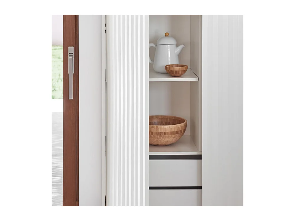 Sierra - Buffet haut en bois 2 portes 2 tiroirs : Couleur - Blanc