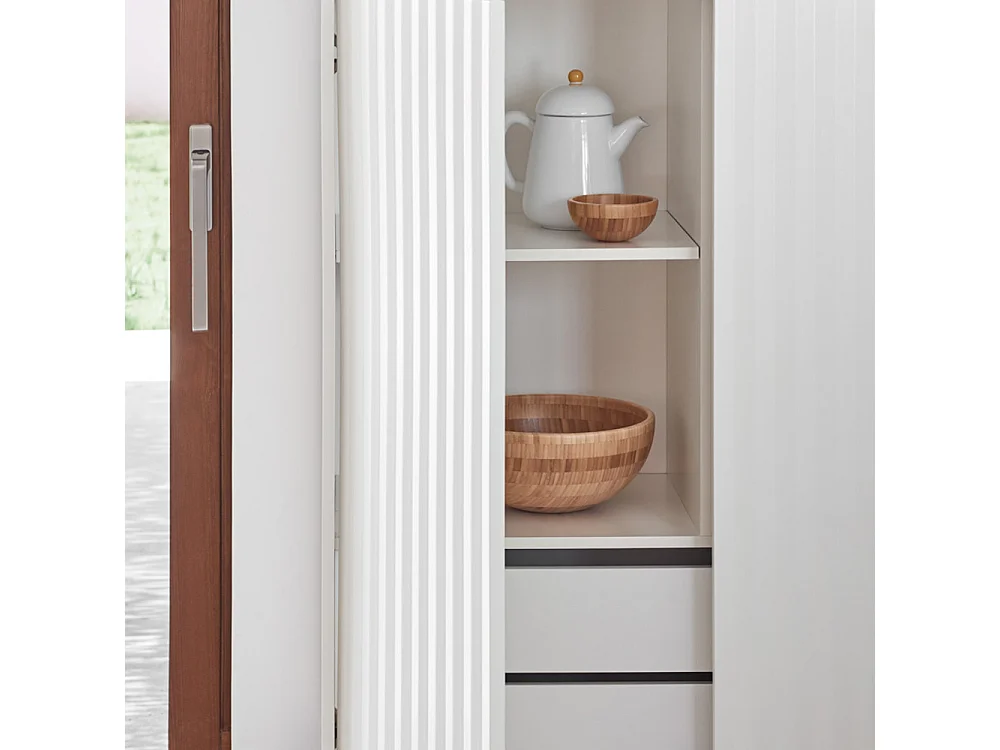 Sierra - Buffet haut en bois 2 portes 2 tiroirs : Couleur - Blanc