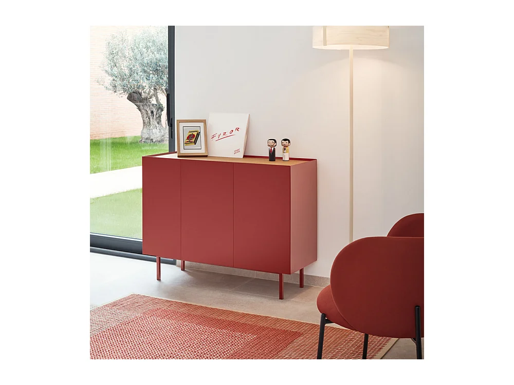 Arista - Buffet en bois 3 portes 3 tiroirs L110cm : Couleur - Rouge
